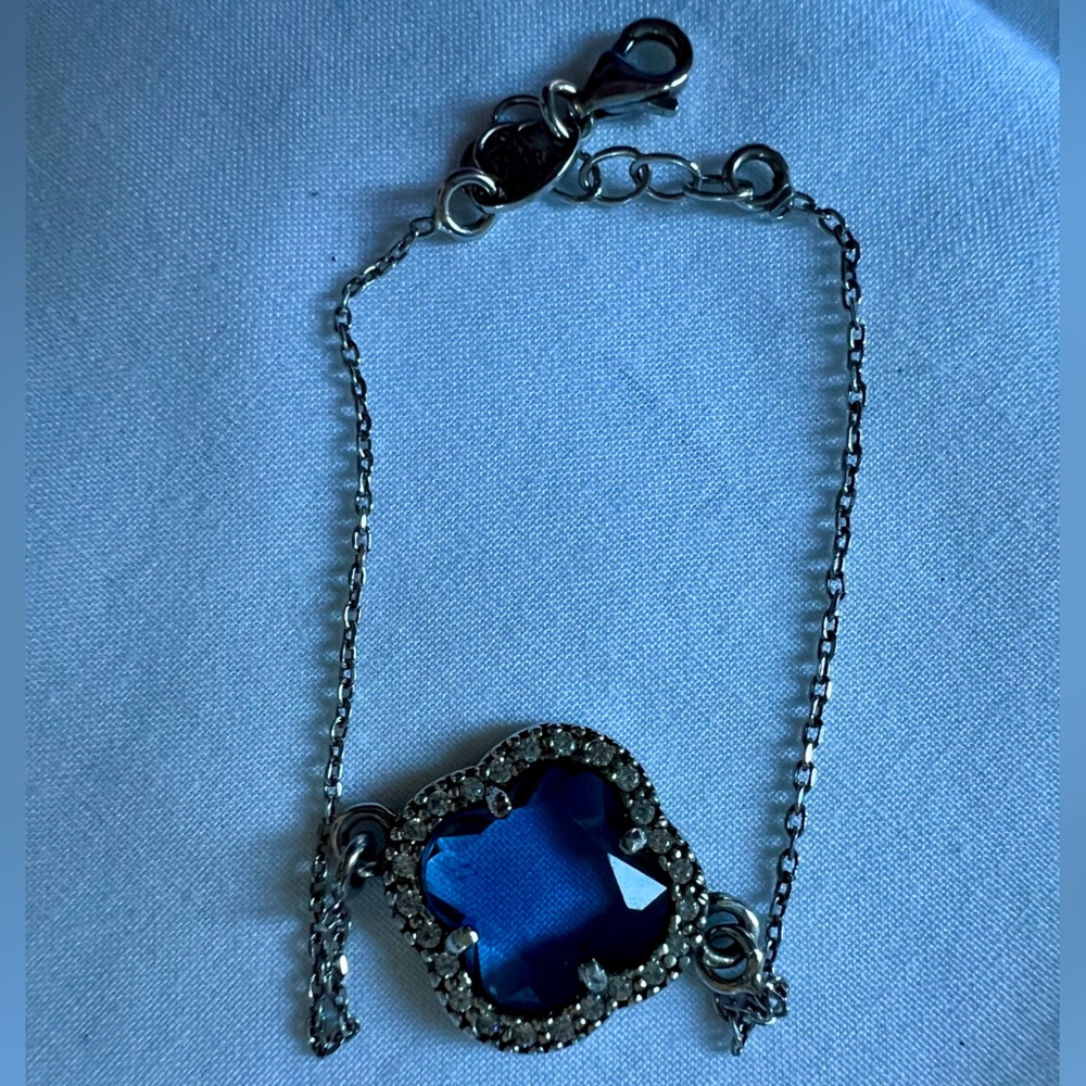 Dyadema Italian Sterling Silver Bracelet • Aquamarine Clover Charm • Adjustable
